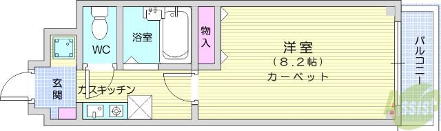 ブラントワール仙台木町(1K/1階)の間取り写真