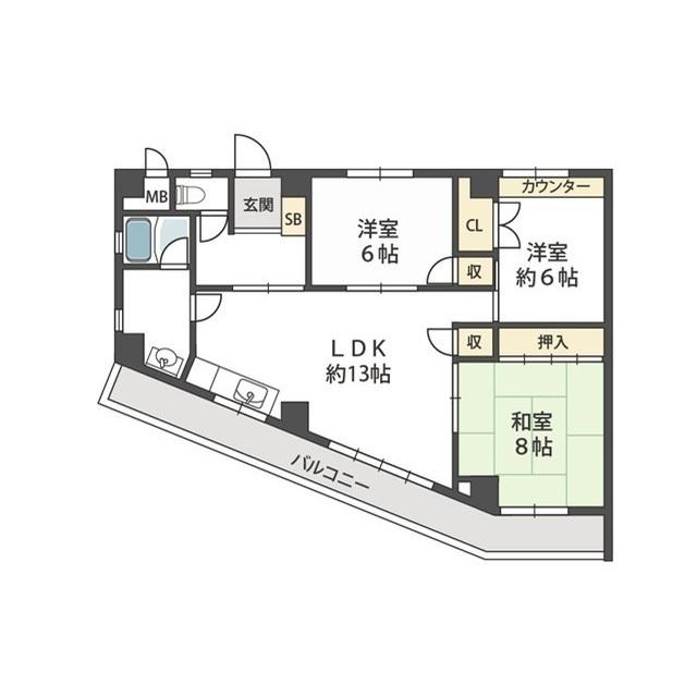 メロディーハイツ(3LDK/4階)の間取り写真