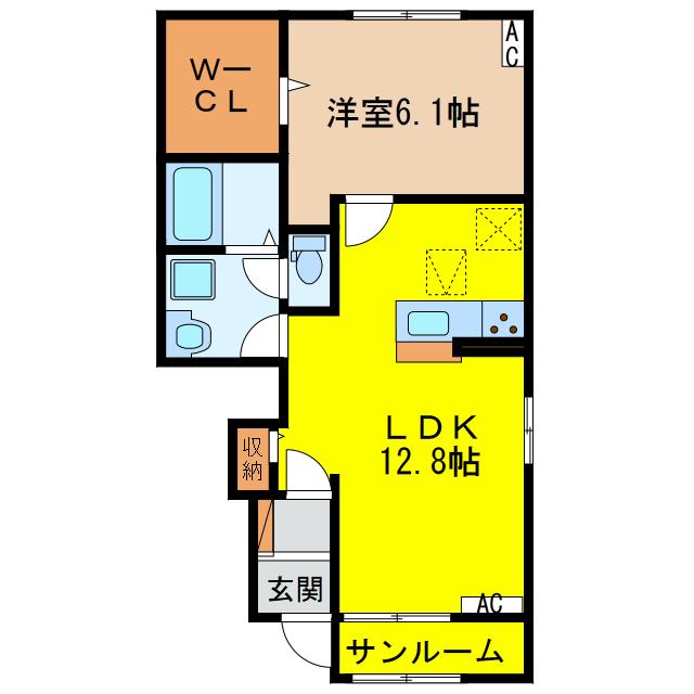 フォンテーヌII(1LDK/1階)の間取り写真