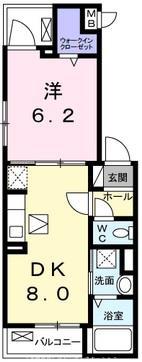 プラシード(1DK/2階)の間取り写真