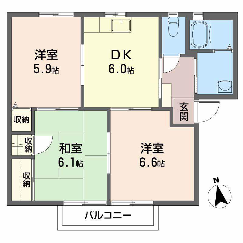 シャーメゾン橋田 C棟(3DK/2階)の間取り写真