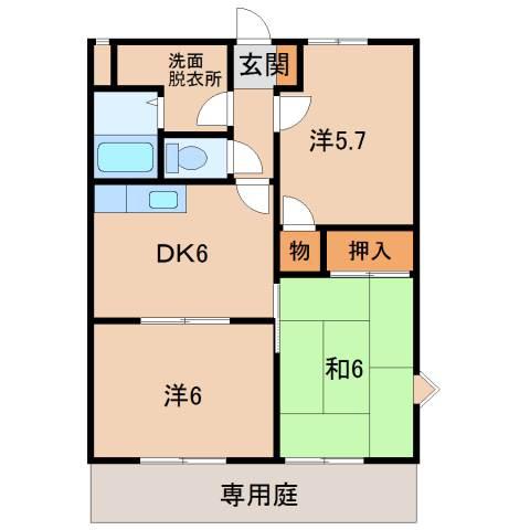 グリーンフル中浜II(3DK/1階)の間取り写真
