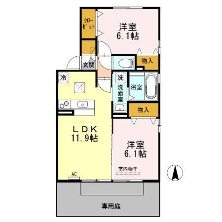 ブランシェ大溝A(2LDK/1階)の間取り写真