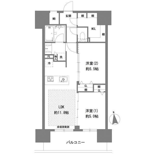 プライマル八王子横山町(2LDK/3階)の間取り写真