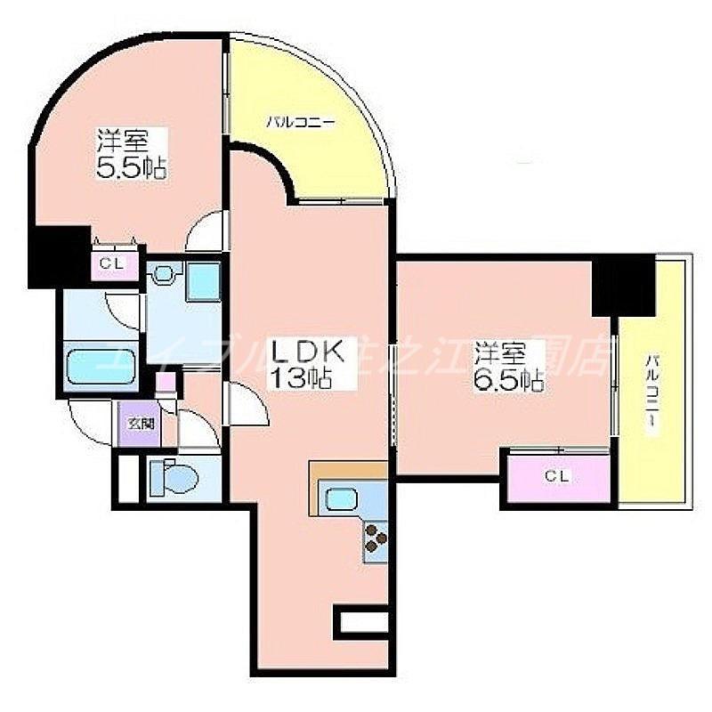 フェルザ住之江公園(2LDK/9階)の間取り写真