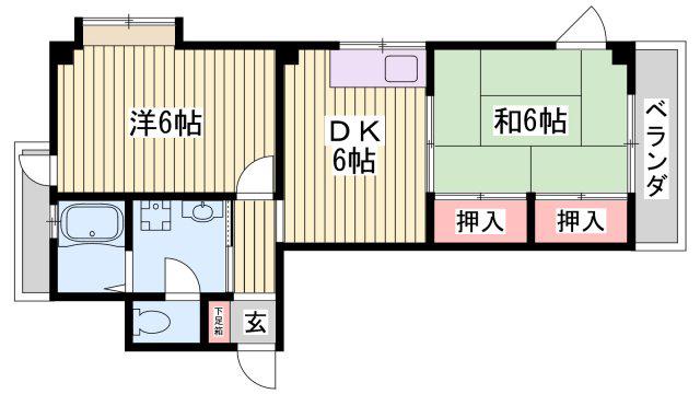 メヌエット千代ヶ丘(2DK/1階)の間取り写真