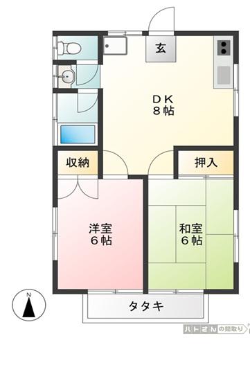 パールハイム(2DK/1階)の間取り写真