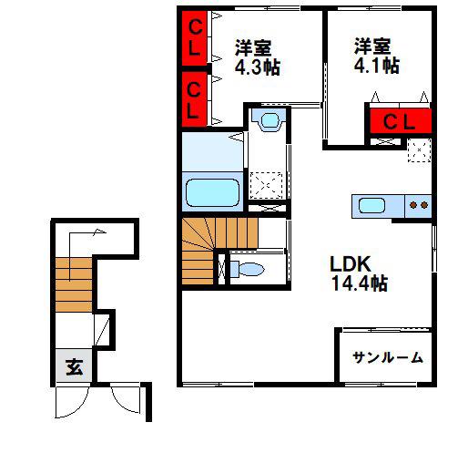 原町2丁目アパート(2LDK/2階)の間取り写真