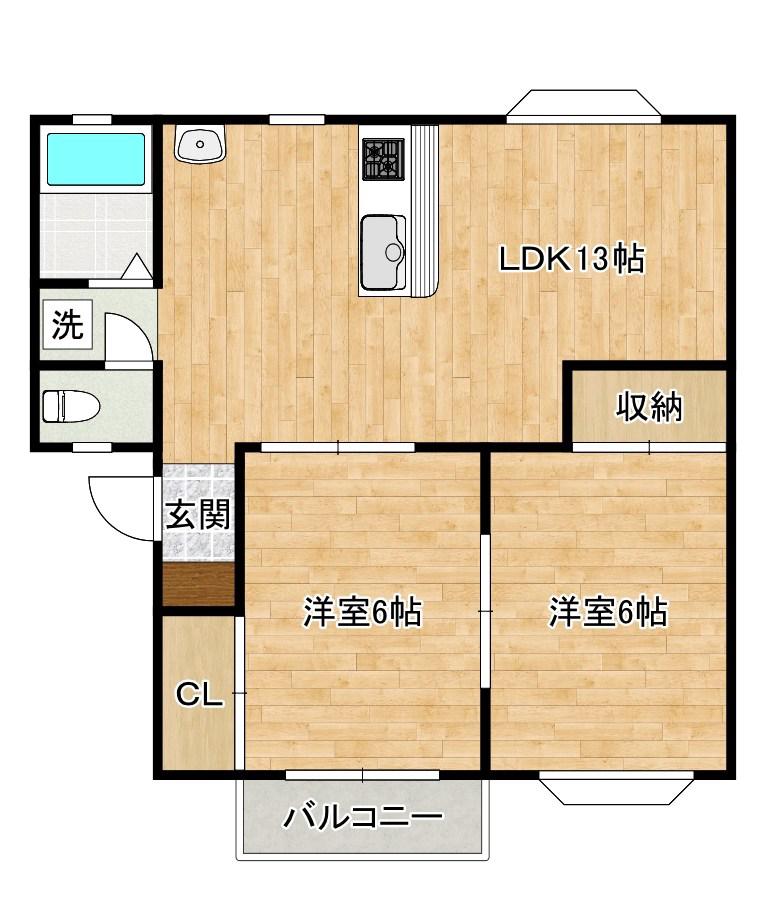 ベルエポック曽根(2LDK/1階)の間取り写真
