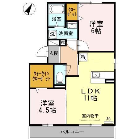 レジデンスK(2LDK/2階)の間取り写真