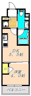 ザ・パークハビオ同心(1DK/10階)の間取り写真
