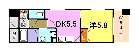 サムティ三宮レガニール(1DK/9階)の間取り写真