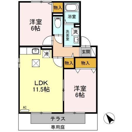 ファミールA/B(2LDK/1階)の間取り写真