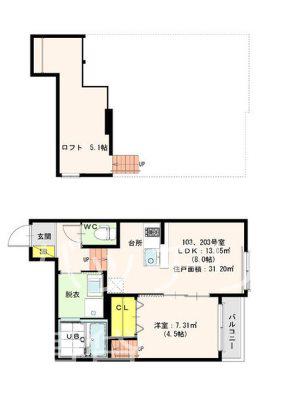 レイティス麦野(1LDK/2階)の間取り写真