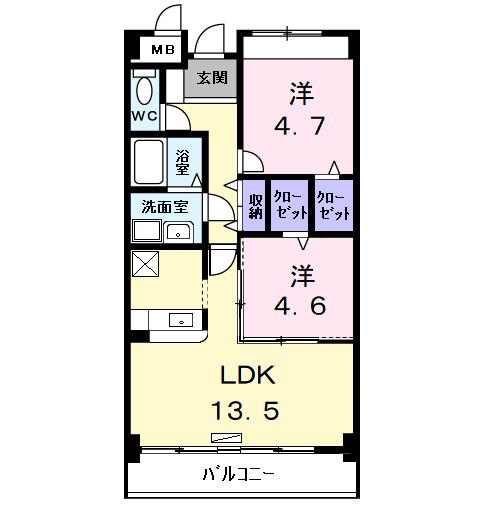 プレシャス・コート(2LDK/5階)の間取り写真