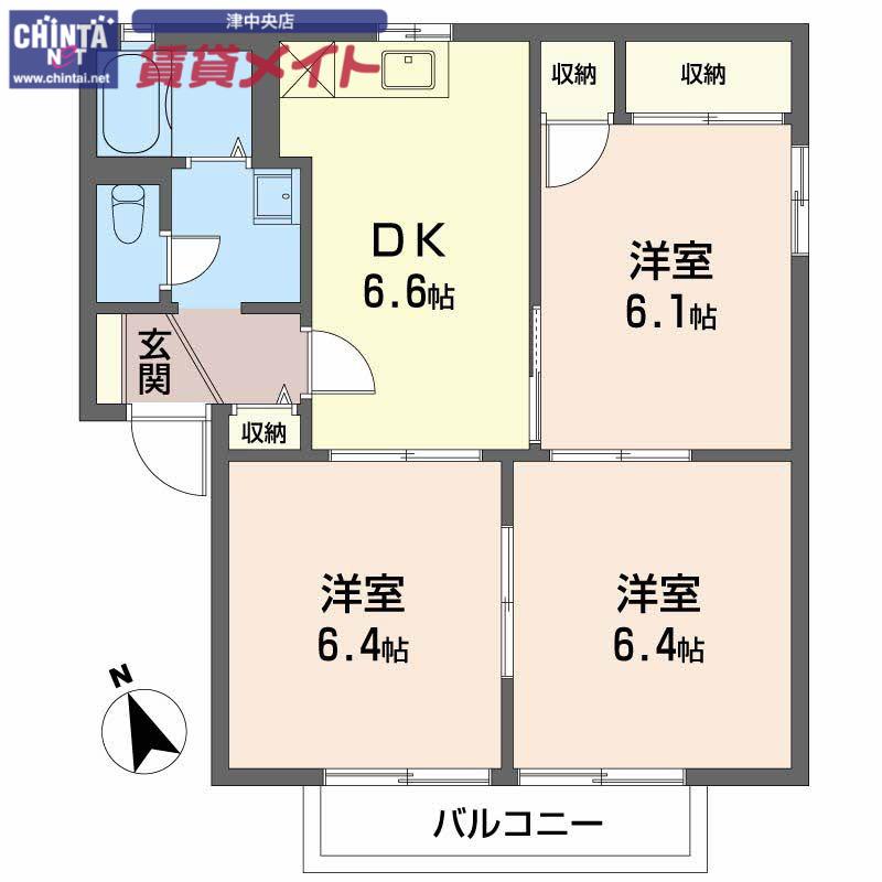 ハイツレインボーB(3DK/2階)の間取り写真