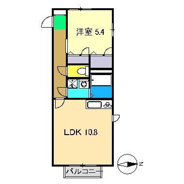 シャーメゾン懐里(1LDK/2階)の間取り写真
