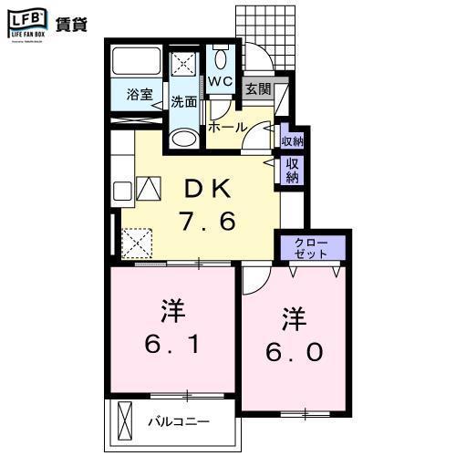 ホット・ワーズI(2DK/1階)の間取り写真