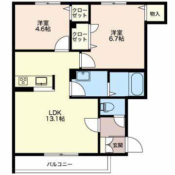 ヴィラーチェ ひまわり(2LDK/2階)の間取り写真