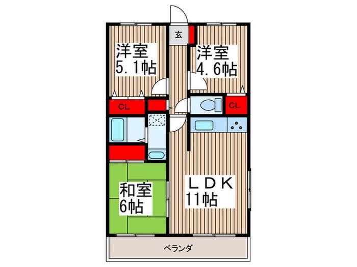 チェリーコート(3LDK/1階)の間取り写真