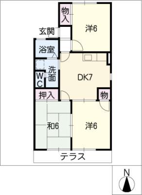 イーストアヴェニューD棟(3DK/1階)の間取り写真
