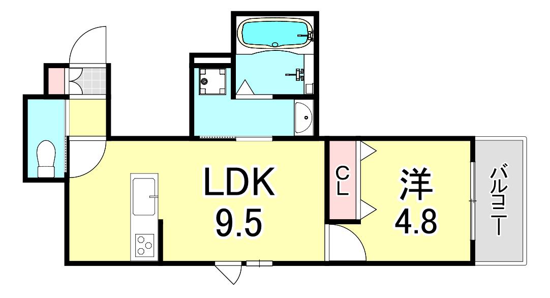 HEBEL MAISON甲子園口北町サウス(1LDK/2階)の間取り写真