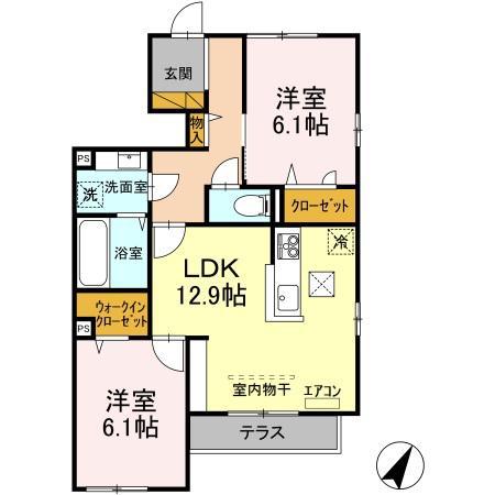 ラピスラズリ(2LDK/1階)の間取り写真