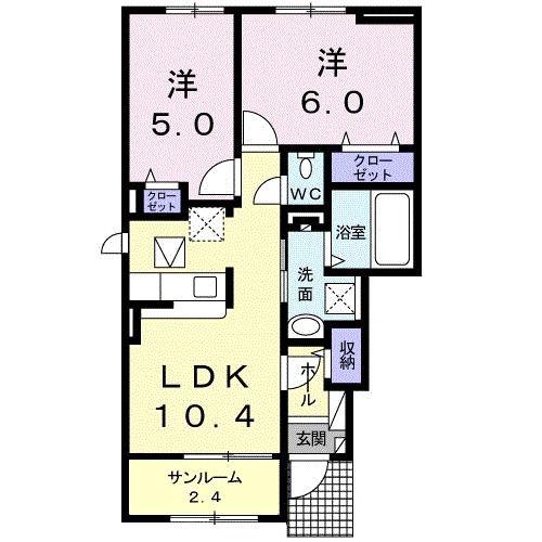 JR山陽本線 西条駅(広島) バス乗車時間:9分 最寄りバス停で下車 徒歩7分 2階建 築9年(2LDK/1階)の間取り写真