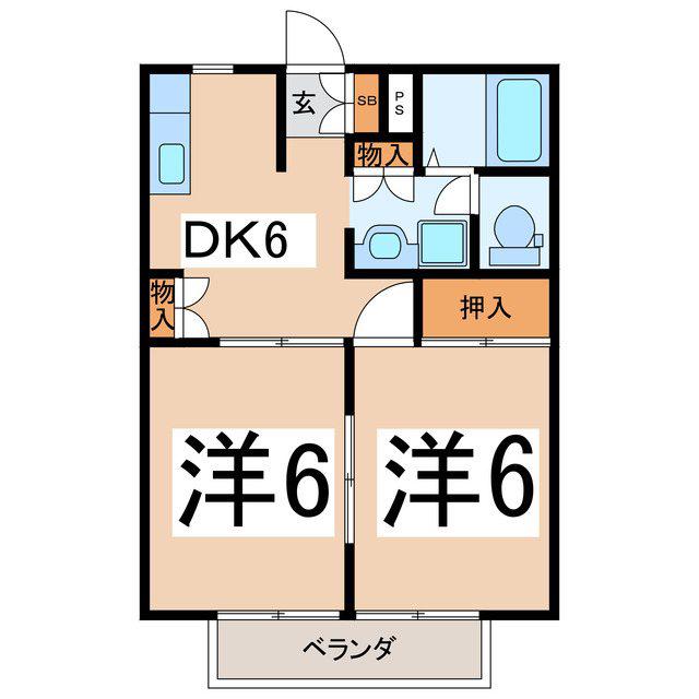 ホワイトパストラル(2DK/2階)の間取り写真