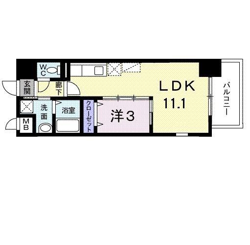 ルピナス天神(1LDK/9階)の間取り写真