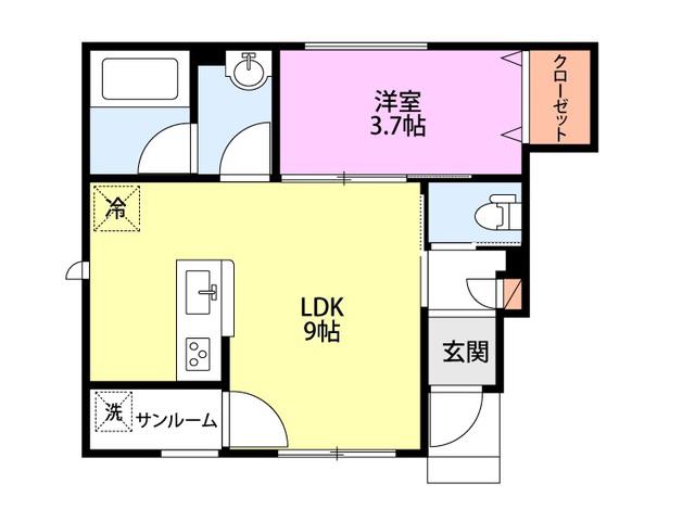 グレイス東太田II(1LDK/1階)の間取り写真