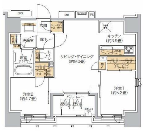 リビオメゾン西麻布(2LDK/5階)の間取り写真
