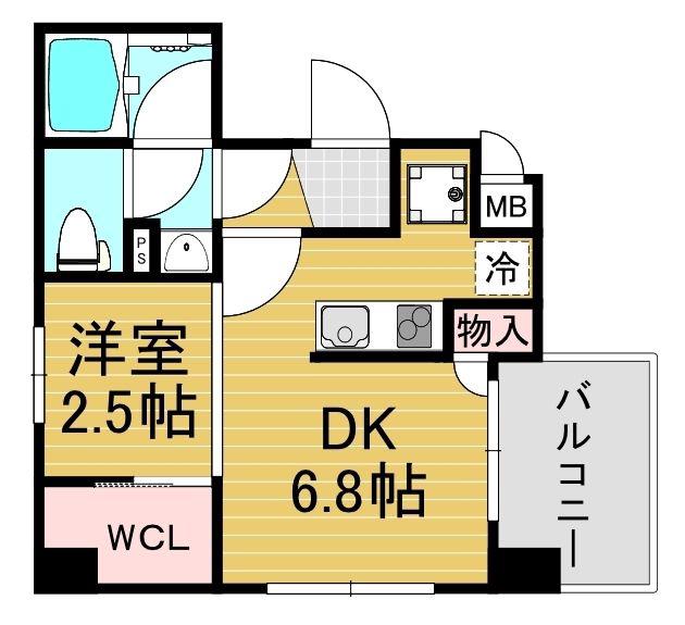 アルティザ大橋駅前(1DK/2階)の間取り写真