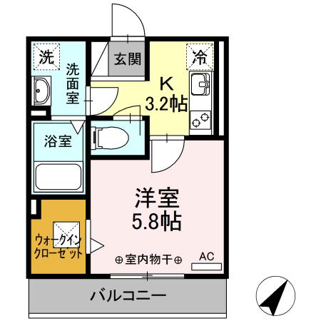 ジュネス東静岡(1K/3階)の間取り写真