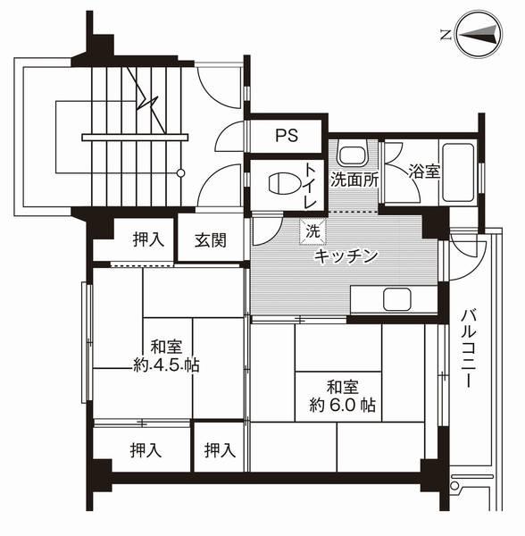 ビレッジハウス神辺第二2号棟(2K/5階)の間取り写真