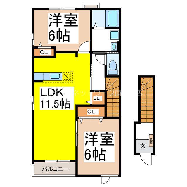 カーサ・レオノール(2LDK/2階)の間取り写真