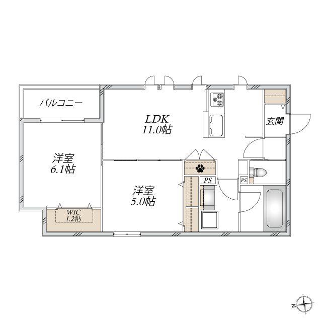 上高田4丁目メゾン(2LDK/2階)の間取り写真