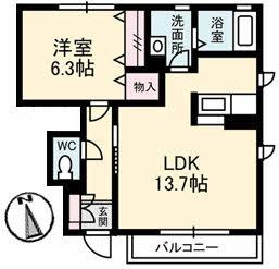 アトリエール東津田(1LDK/1階)の間取り写真