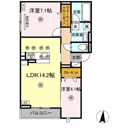 ボンジョルネ南手城(2LDK/1階)の間取り写真