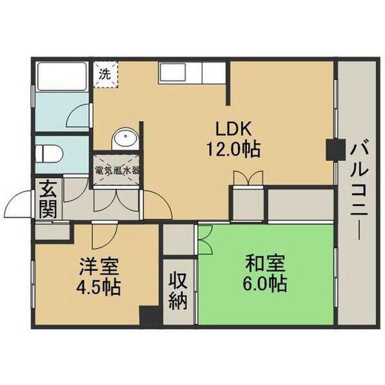 アールズ広瀬(2LDK/6階)の間取り写真