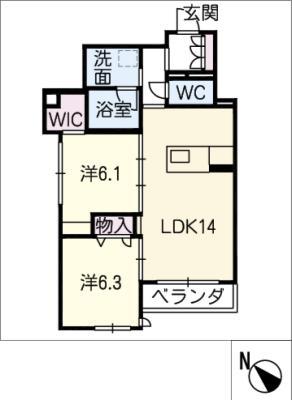 グリーンセント花田(2LDK/1階)の間取り写真