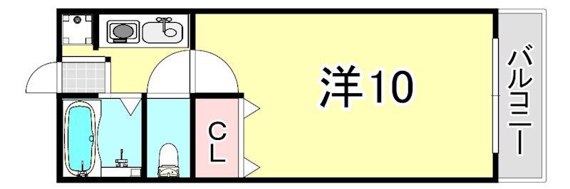 オリンピアン尼崎(1K/2階)の間取り写真