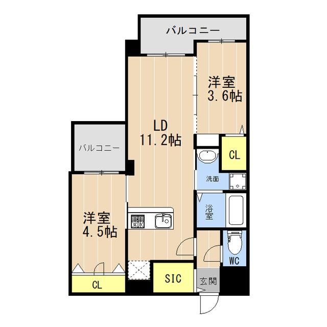 フェリス小笹(2LDK/9階)の間取り写真