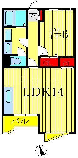 ハイム柏洋(1LDK/4階)の間取り写真