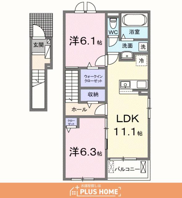 ジラソーレ西庄II(2LDK/2階)の間取り写真