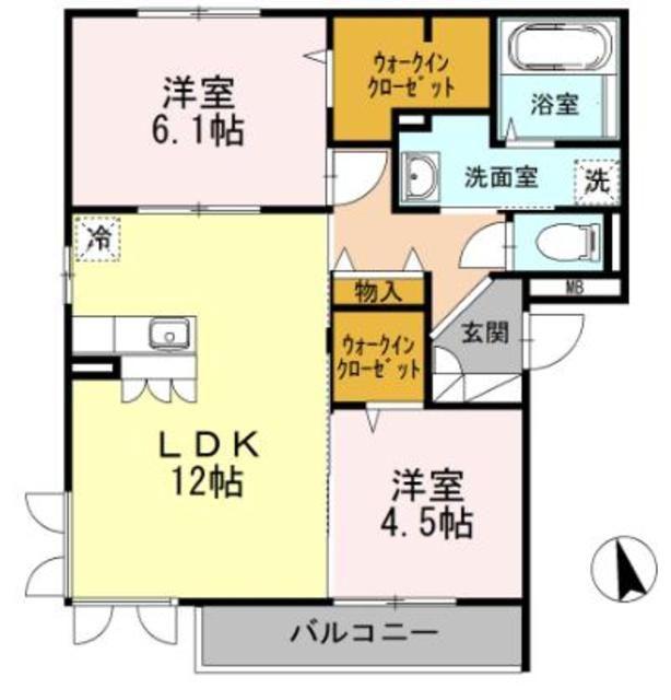 クレセリアII(2LDK/3階)の間取り写真