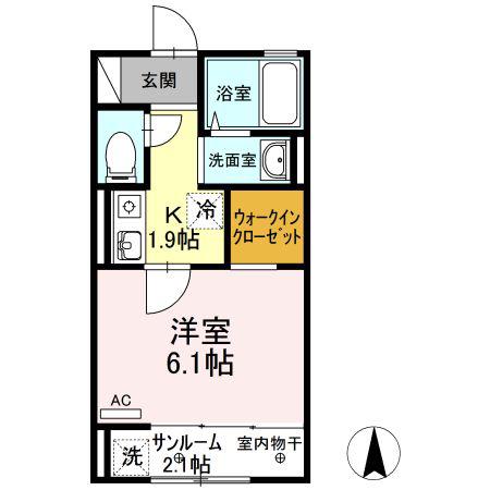 プレザントヒルズ A(1K/2階)の間取り写真