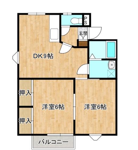 コーポ二の原(2DK/2階)の間取り写真