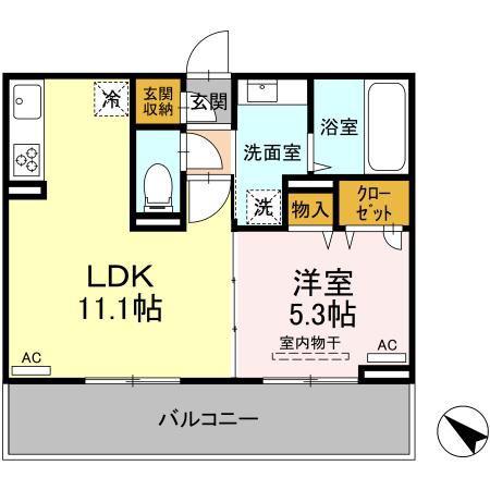 D-ROOM隈府 B棟(1LDK/3階)の間取り写真