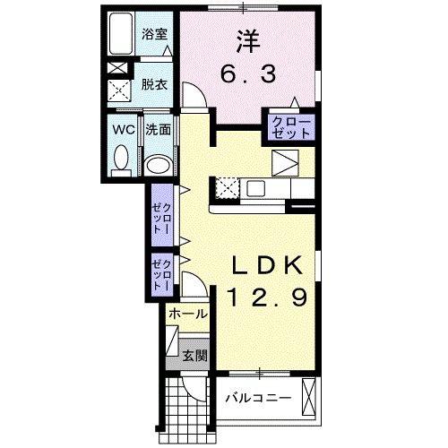 モンターナアルタB(1LDK/1階)の間取り写真